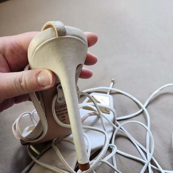 SCHUTZ White Vicki Ankle Wrap Tie Heel - Picture 6 of 6